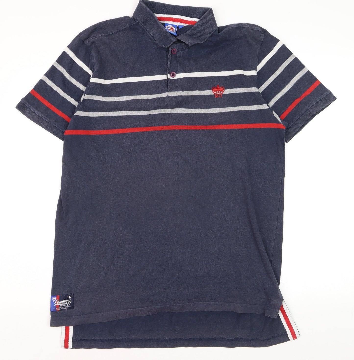 Reading FC Mens Blue Striped Polo Shirt Size L 100% Cotton