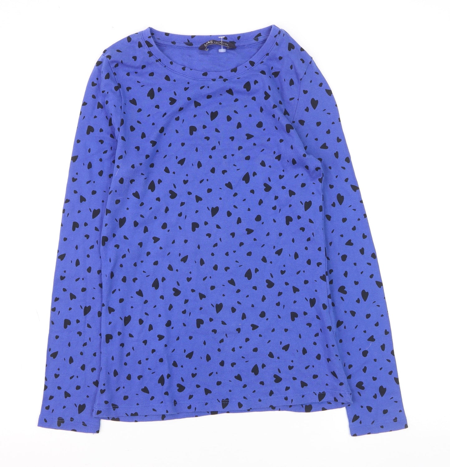 Marks and Spencer Women Blue Long Sleeve Heart Print Cotton T-Shirt Size 10