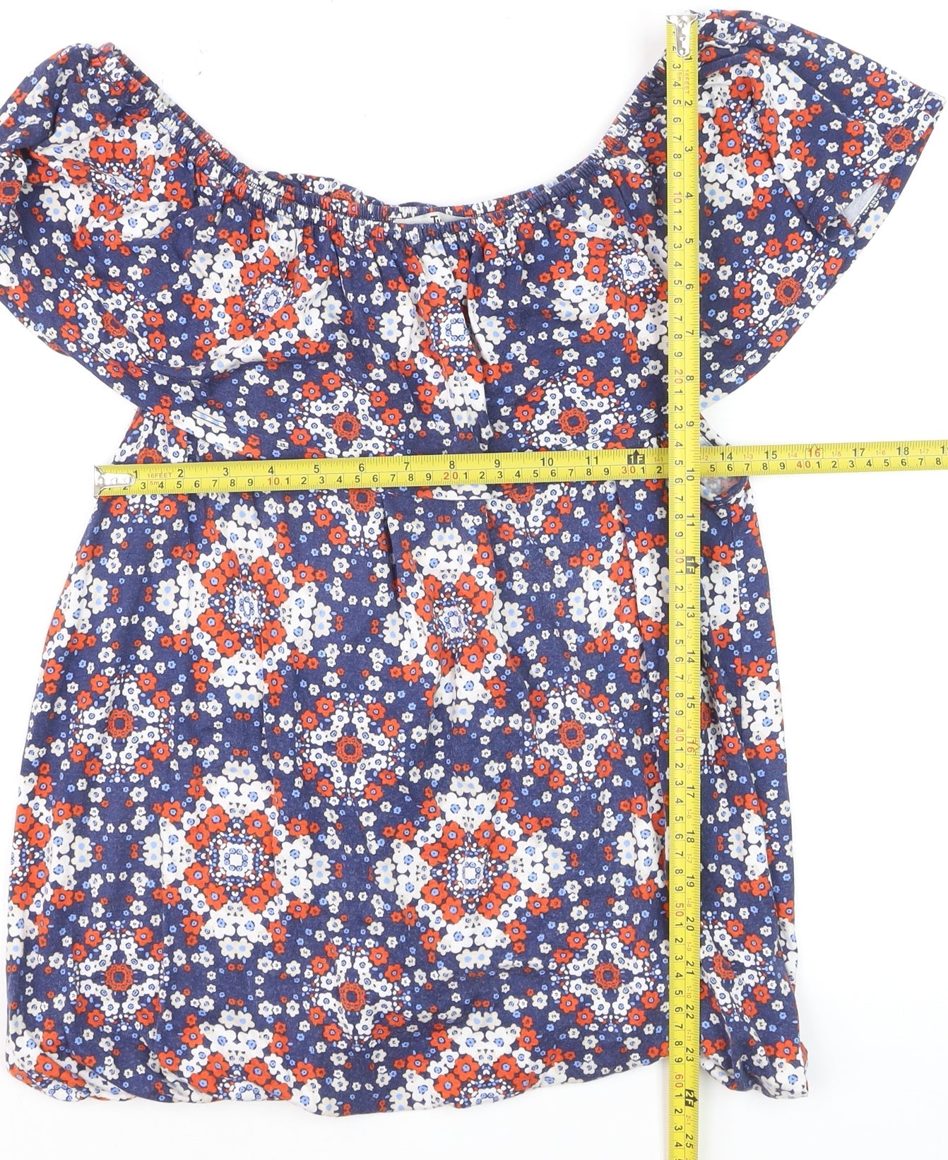 Tu Women’s Blue Floral Off Shoulder Ruffle Tunic Blouse Size 16