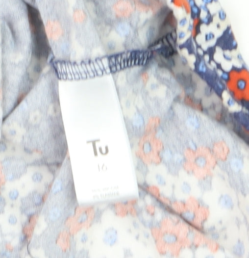 Tu Women’s Blue Floral Off Shoulder Ruffle Tunic Blouse Size 16