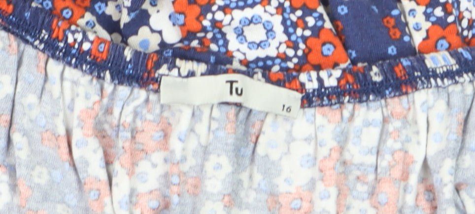 Tu Women’s Blue Floral Off Shoulder Ruffle Tunic Blouse Size 16