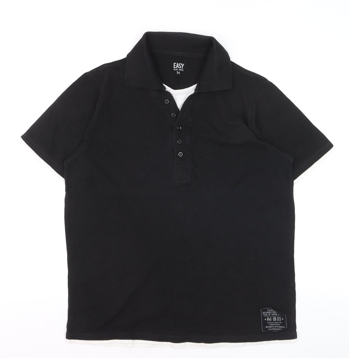 Easy Men’s Black Cotton Polo Shirt Size M 100cm Chest Casual Top
