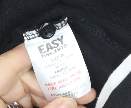Easy Men’s Black Cotton Polo Shirt Size M 100cm Chest Casual Top