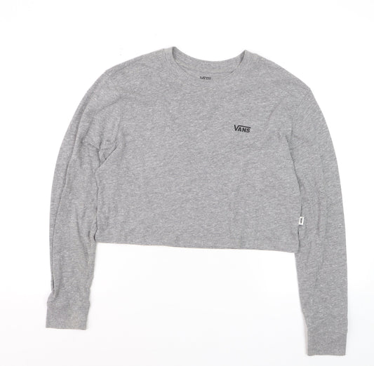 Vans Women's Grey Cropped Long Sleeve T-Shirt Small