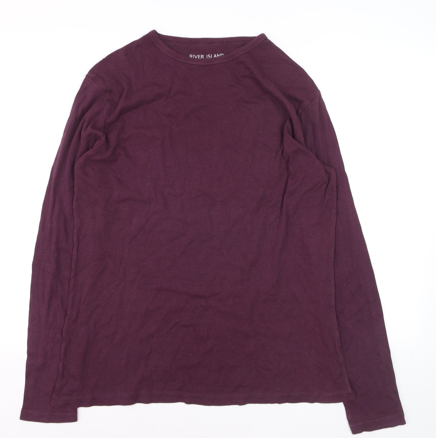River Island Men's Purple Slim Fit Long Sleeve Cotton Top Medium