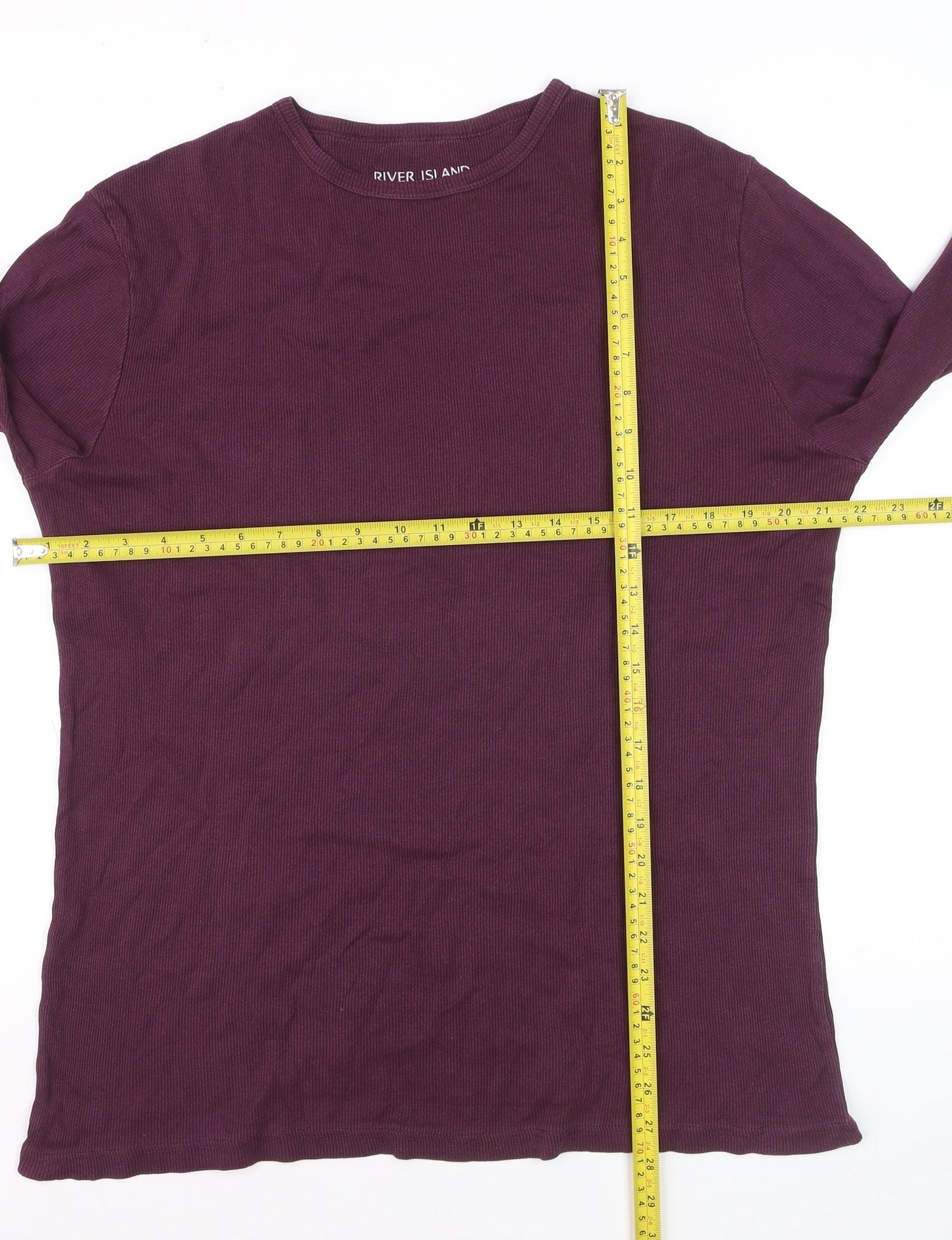 River Island Men's Purple Slim Fit Long Sleeve Cotton Top Medium