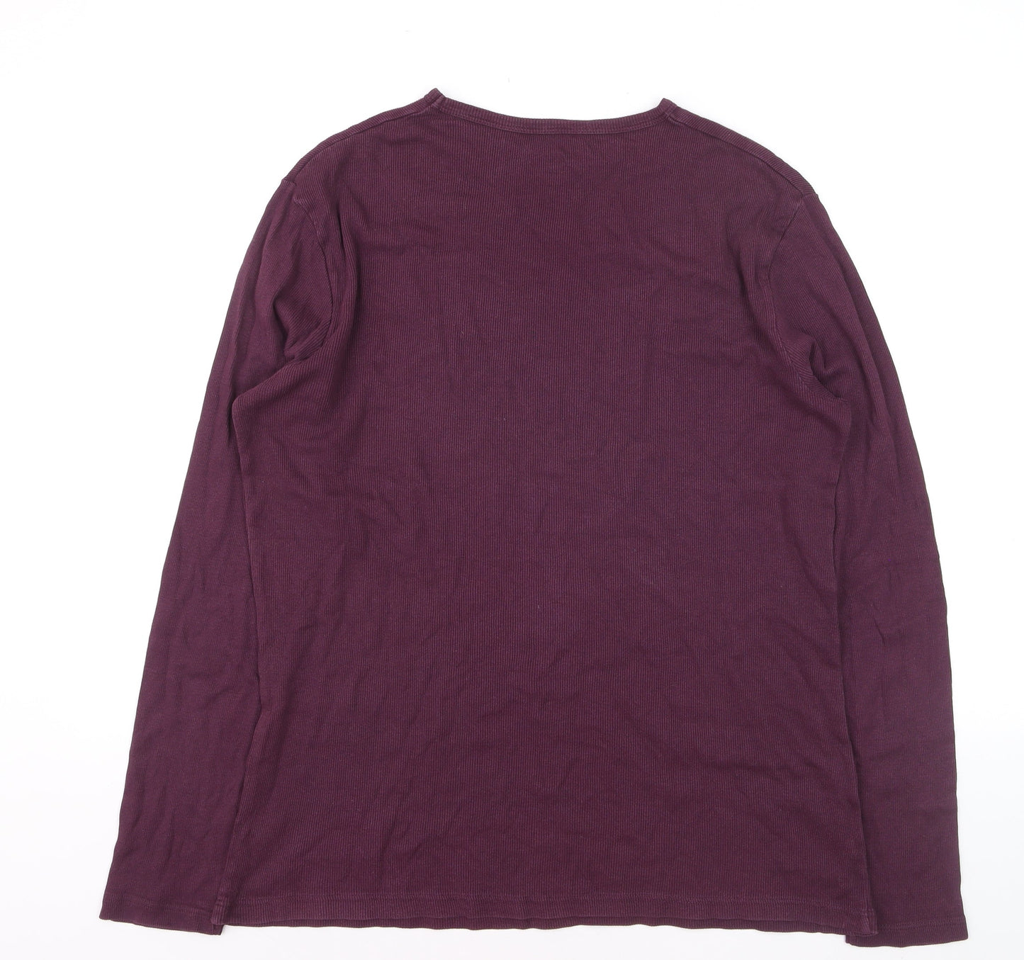 River Island Men's Purple Slim Fit Long Sleeve Cotton Top Medium