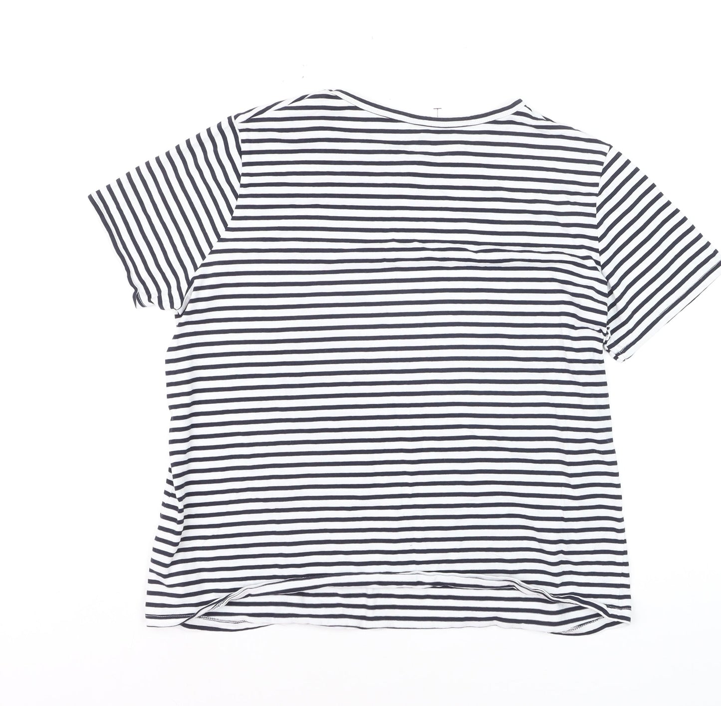 F&F Women’s Navy White Striped Cotton T-Shirt UK 16 Crew Neck Short Sleeve