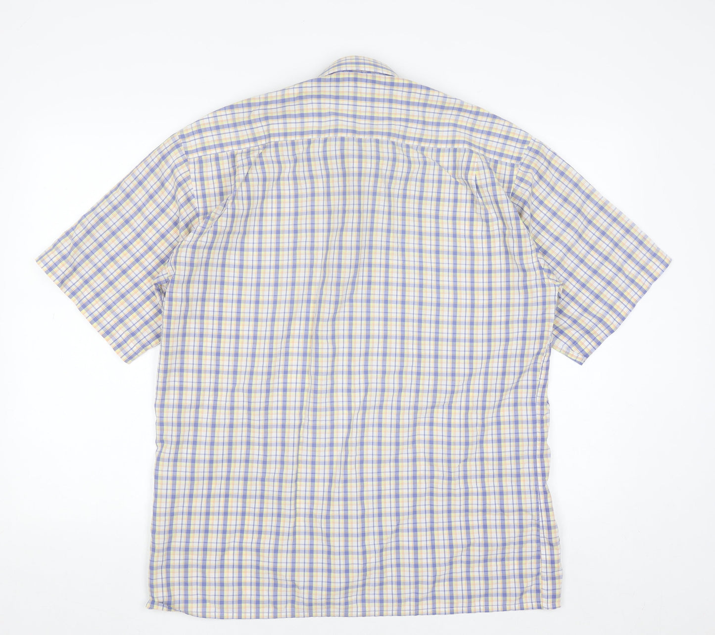 Marks and Spencer Men's Blue Check Short Sleeve Button-Up Shirt 15.5 Regular Fit
