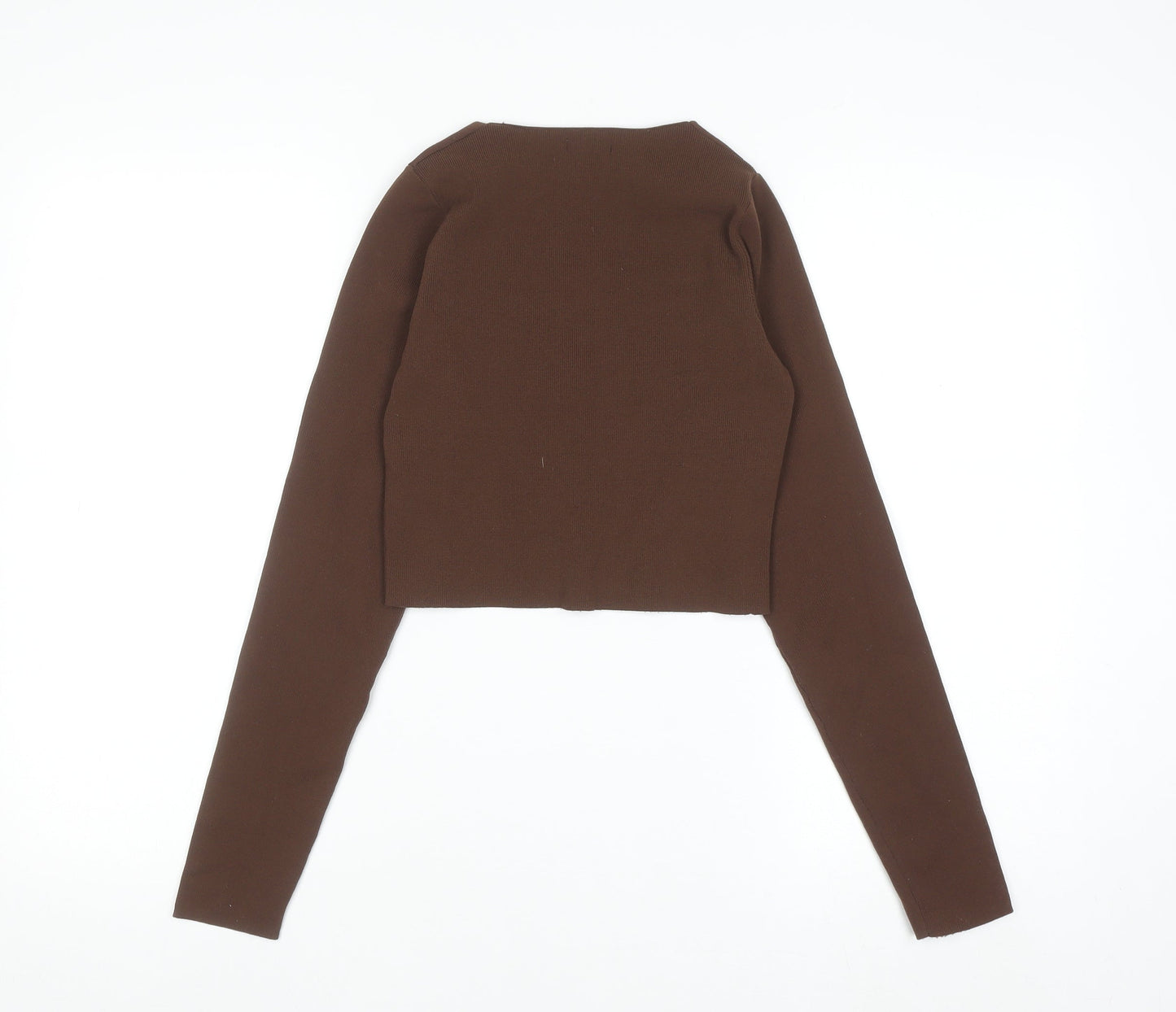 Stradivarius Women Brown V-Neck Long Sleeve Slim Knit Pullover Jumper Size 8