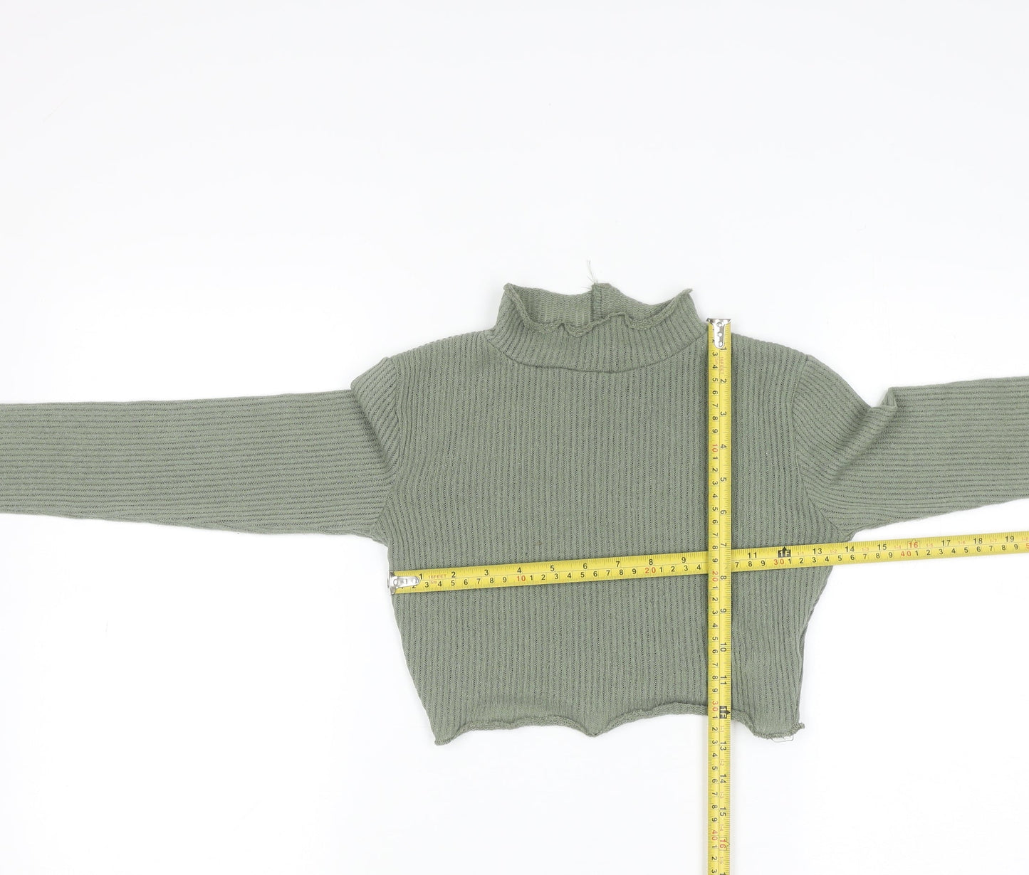 PrettyLittleThing Women Green Mock Neck Ribbed Slim Fit Jumper Size 4
