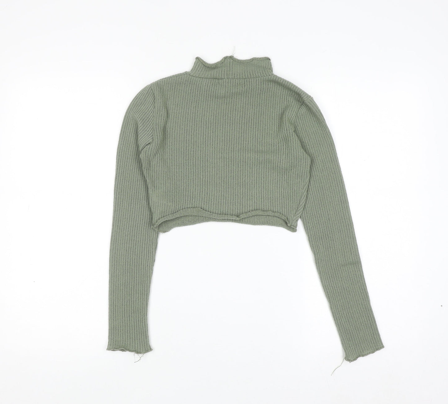 PrettyLittleThing Women Green Mock Neck Ribbed Slim Fit Jumper Size 4