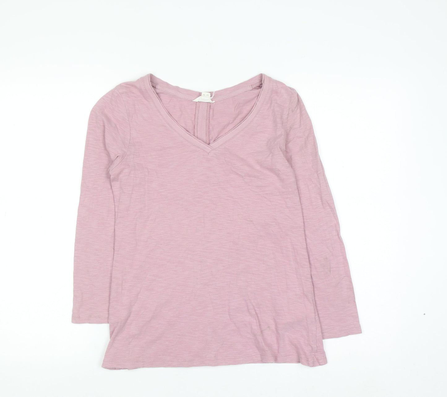White Stuff Women's Pink V-Neck Long Sleeve Cotton T-Shirt Size 6