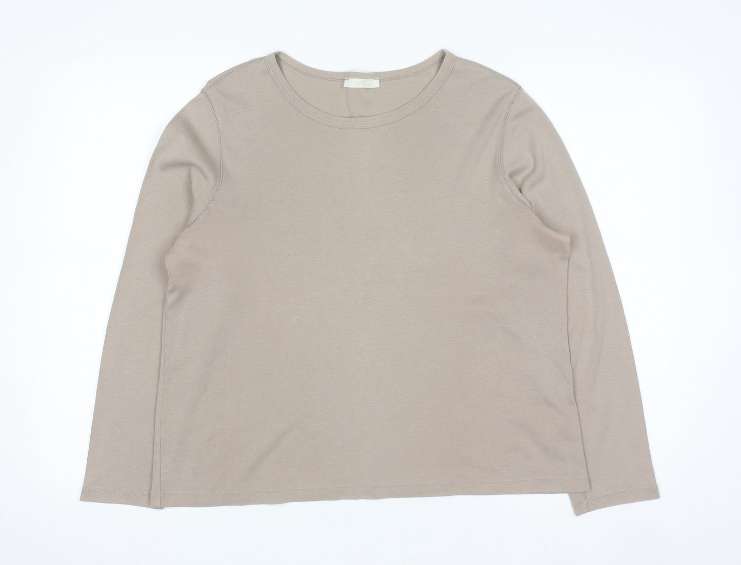 Marks and Spencer Women’s Beige Long Sleeve Cotton T-Shirt Size 18