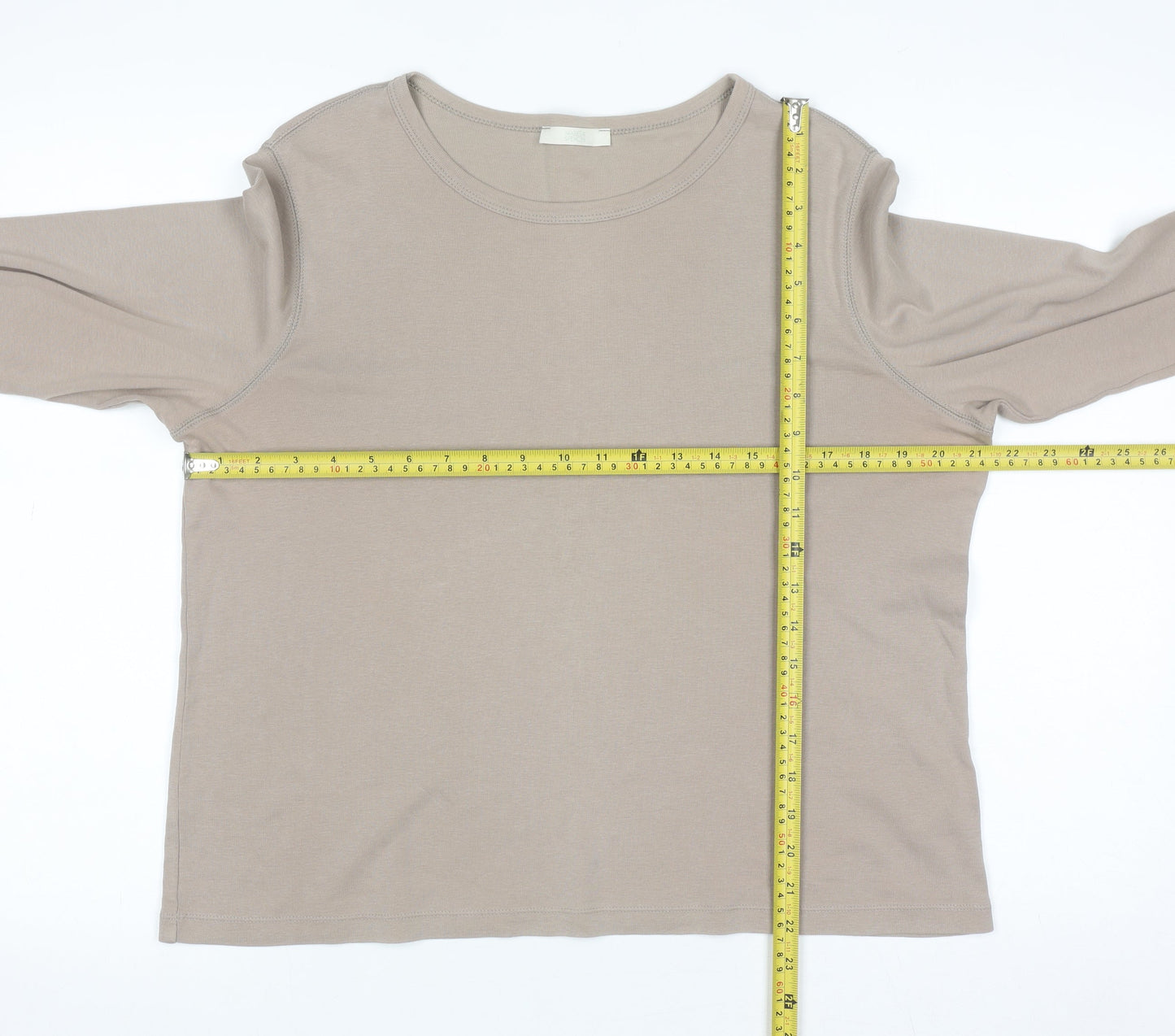 Marks and Spencer Women’s Beige Long Sleeve Cotton T-Shirt Size 18