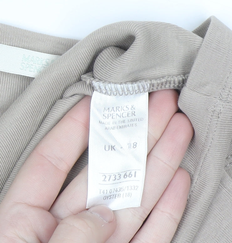 Marks and Spencer Women’s Beige Long Sleeve Cotton T-Shirt Size 18