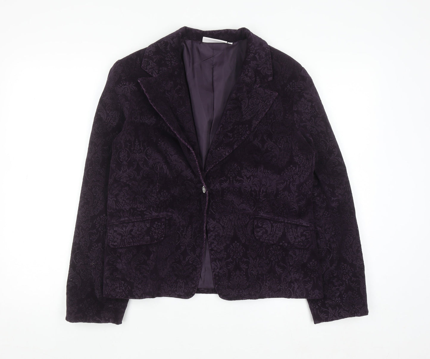 Paco Jackets Women Purple Velvet Floral Blazer M