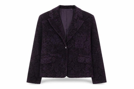Paco Jackets Women Purple Velvet Floral Blazer M