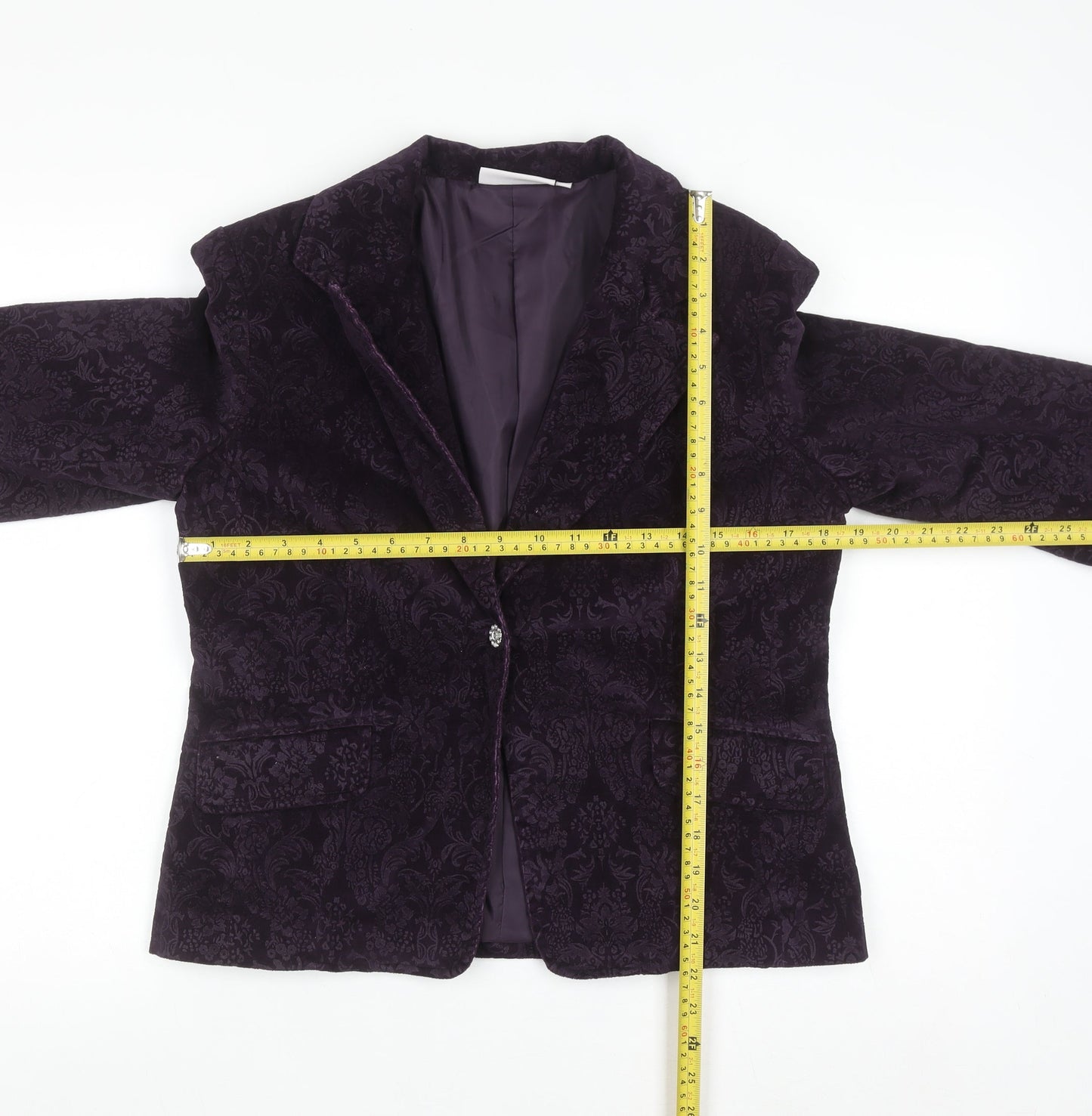 Paco Jackets Women Purple Velvet Floral Blazer M
