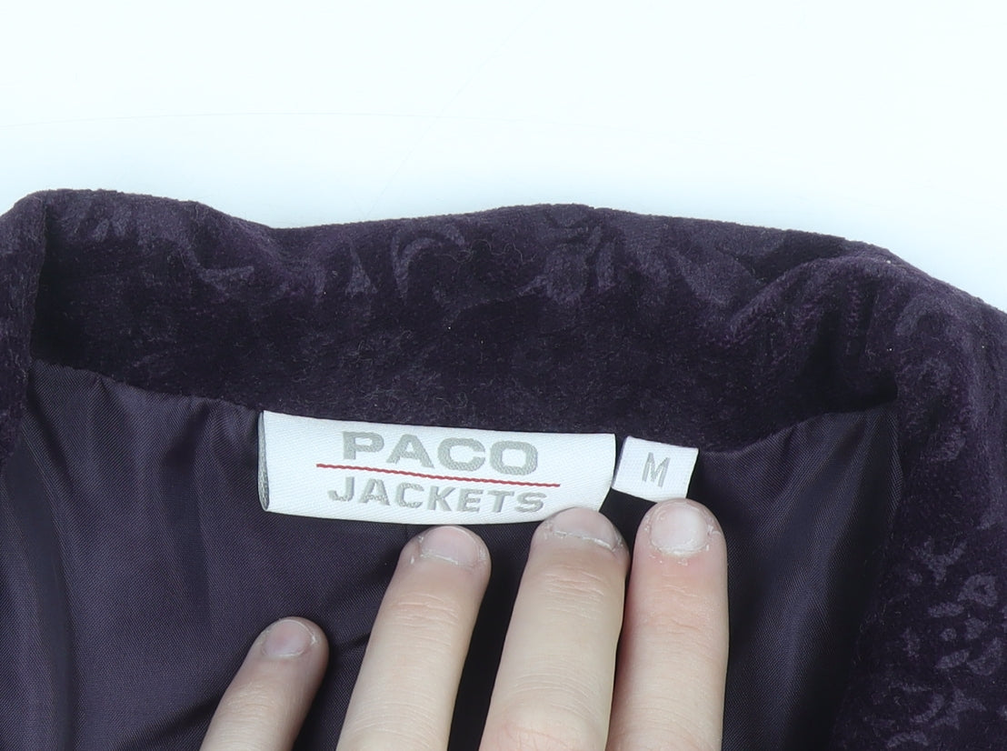 Paco Jackets Women Purple Velvet Floral Blazer M