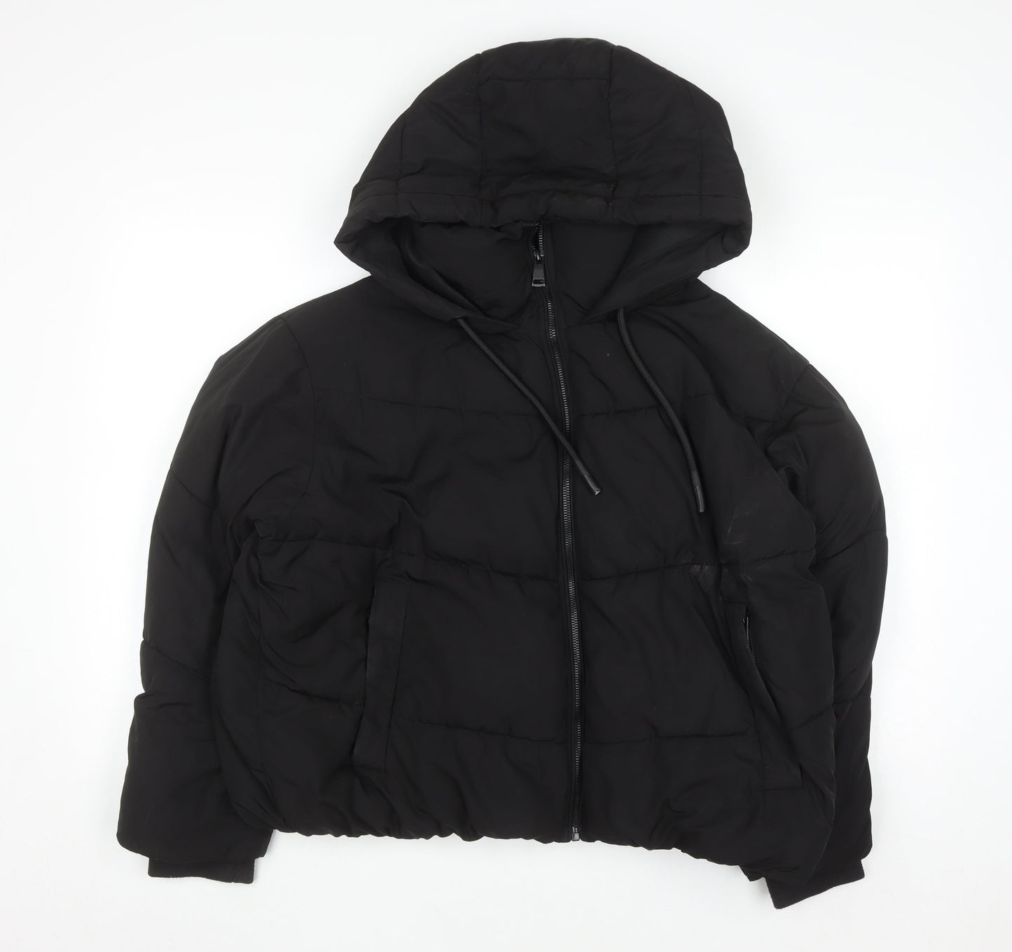 Zara Women’s Black Puffer Jacket Size 14 Hooded Short Winter