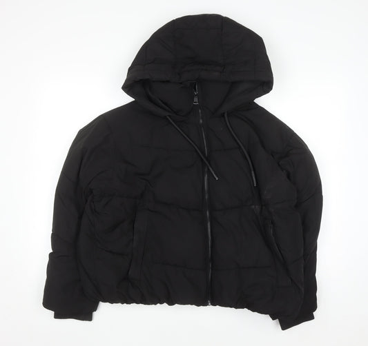 Zara Women’s Black Puffer Jacket Size 14 Hooded Short Winter