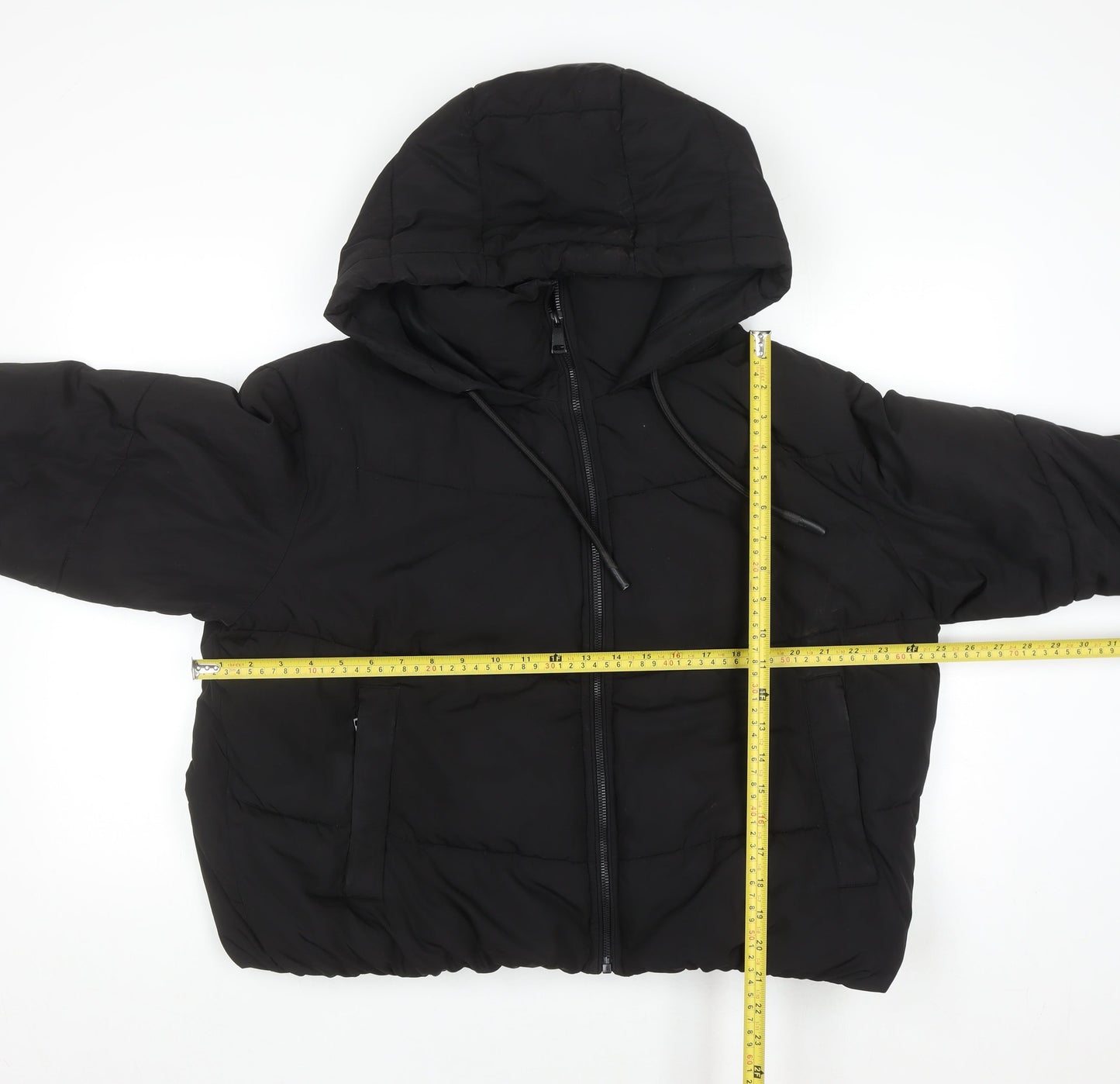 Zara Women’s Black Puffer Jacket Size 14 Hooded Short Winter
