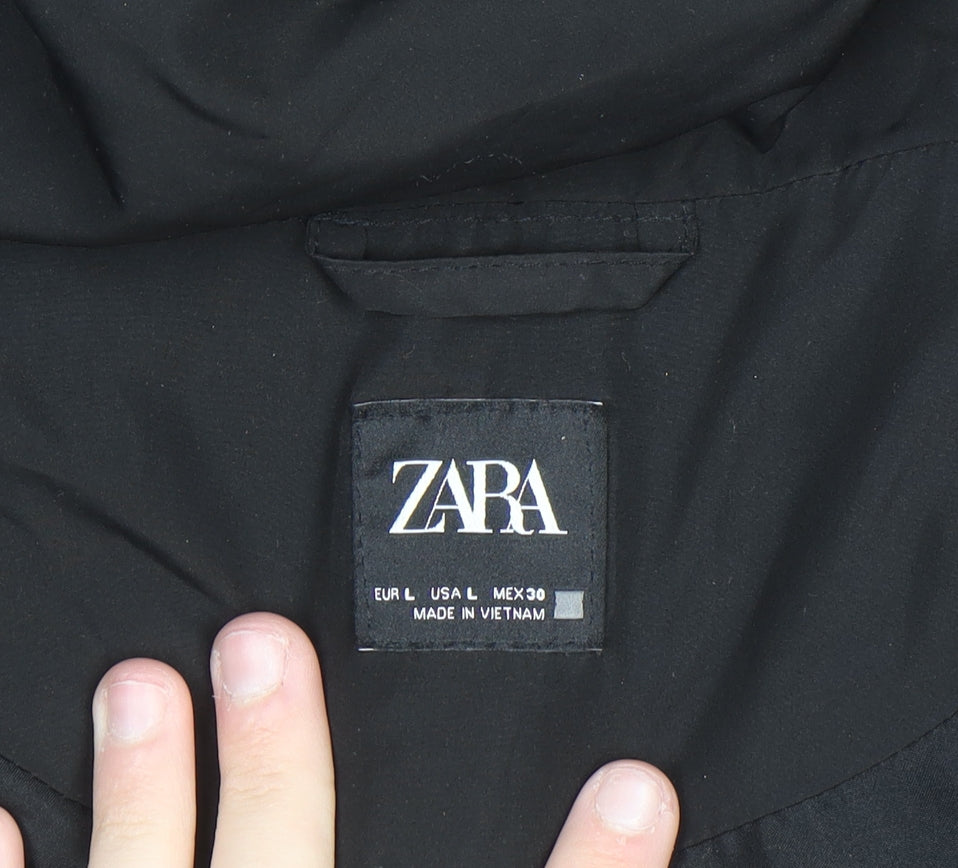 Zara Women’s Black Puffer Jacket Size 14 Hooded Short Winter