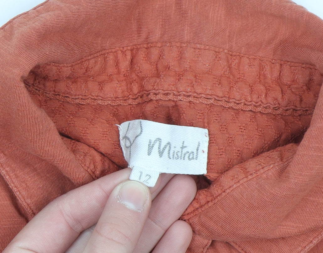 Mistral Women's Orange Cotton Collared Button-Up Shirt Size 12