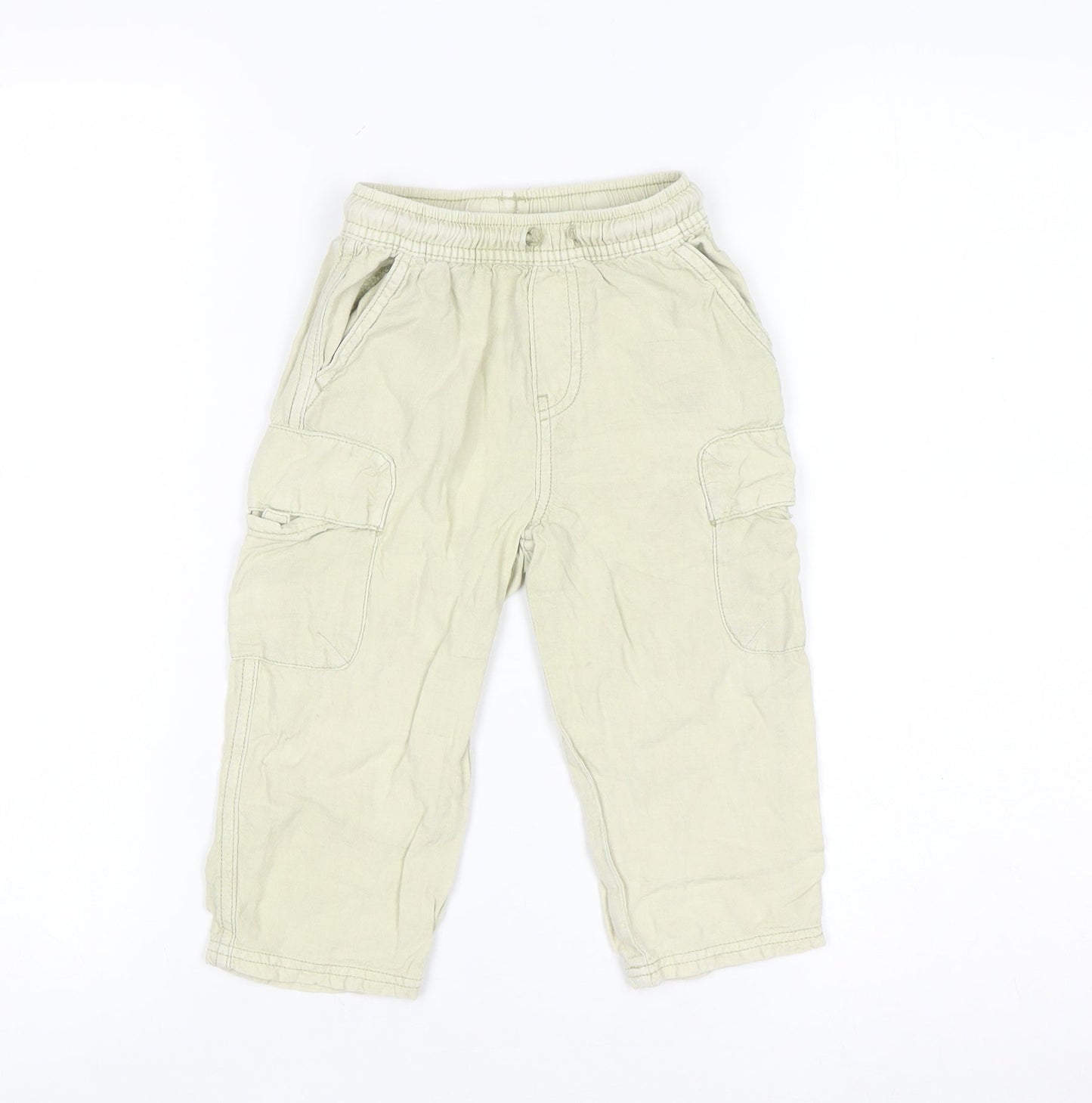Zara Boys Beige Cargo Trousers 3 Years Elastic Waist Cotton Casual