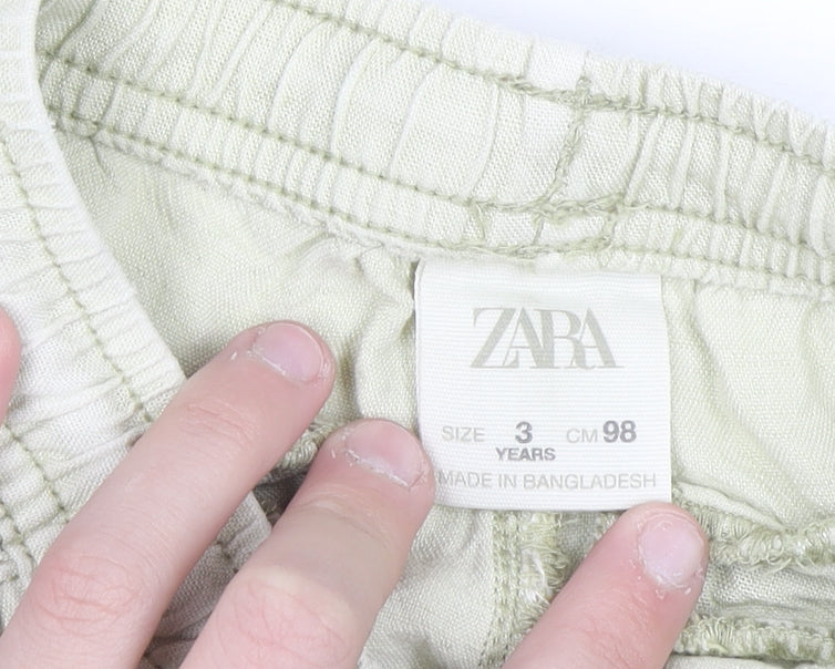 Zara Boys Beige Cargo Trousers 3 Years Elastic Waist Cotton Casual