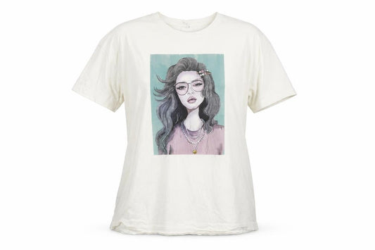 ONLY Women’s White Graphic Print Cotton Relaxed Fit T-Shirt M