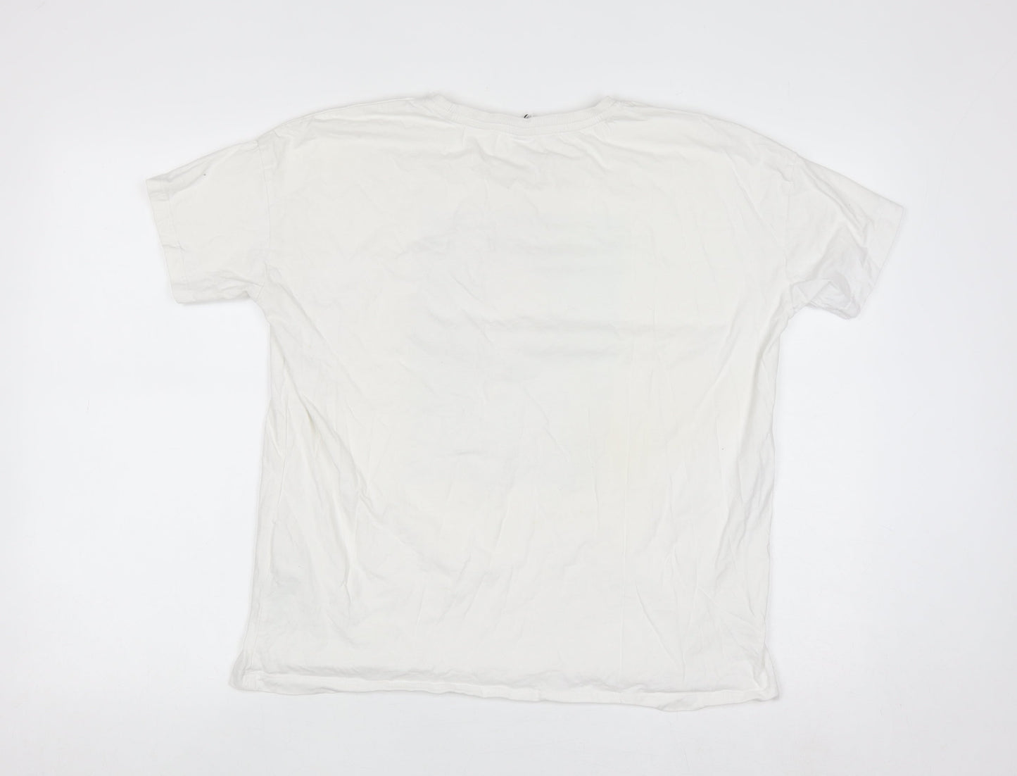 ONLY Women’s White Graphic Print Cotton Relaxed Fit T-Shirt M