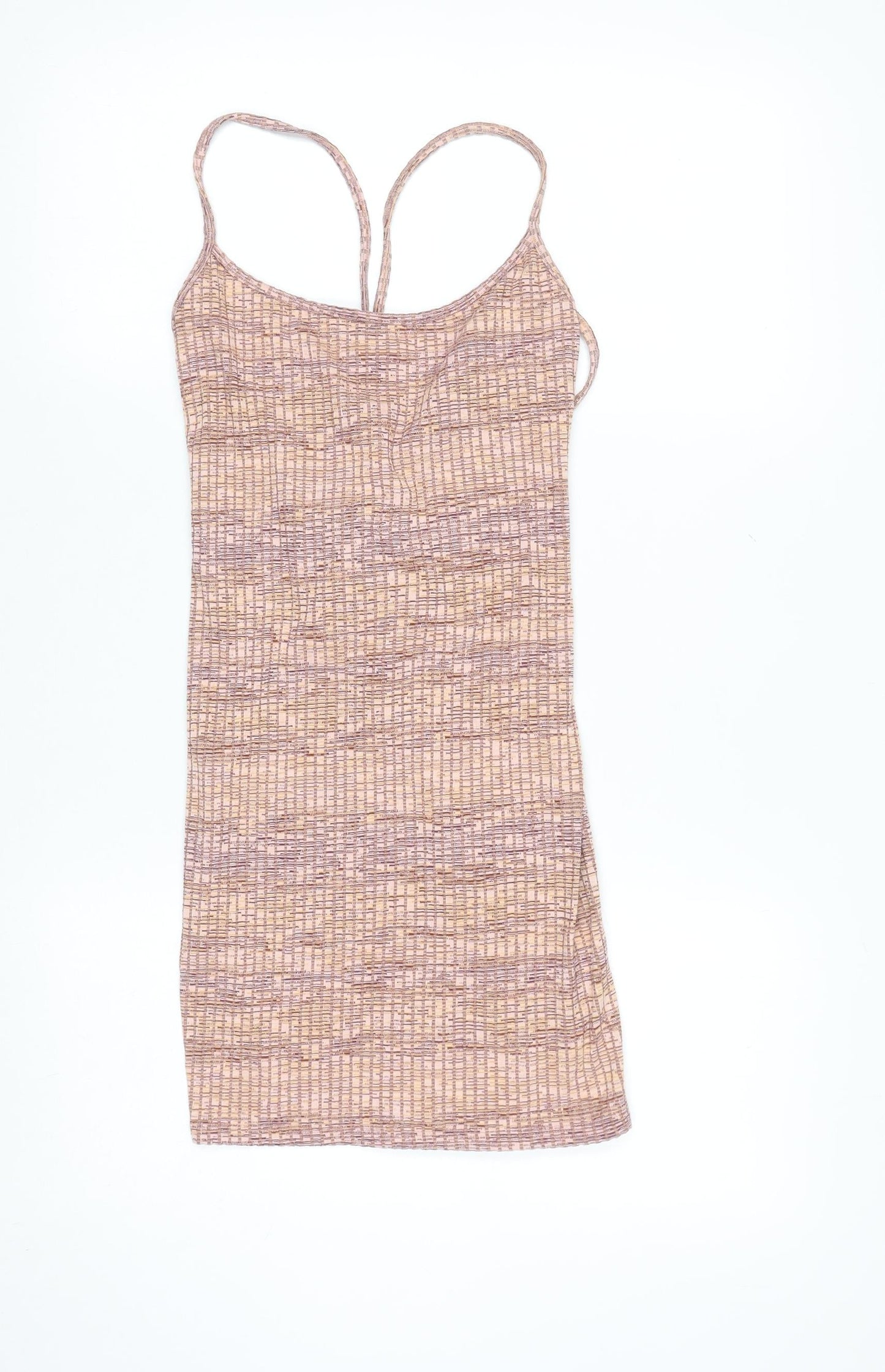 Bershka Women’s Beige Geometric Lace-Up Slip Dress Size L