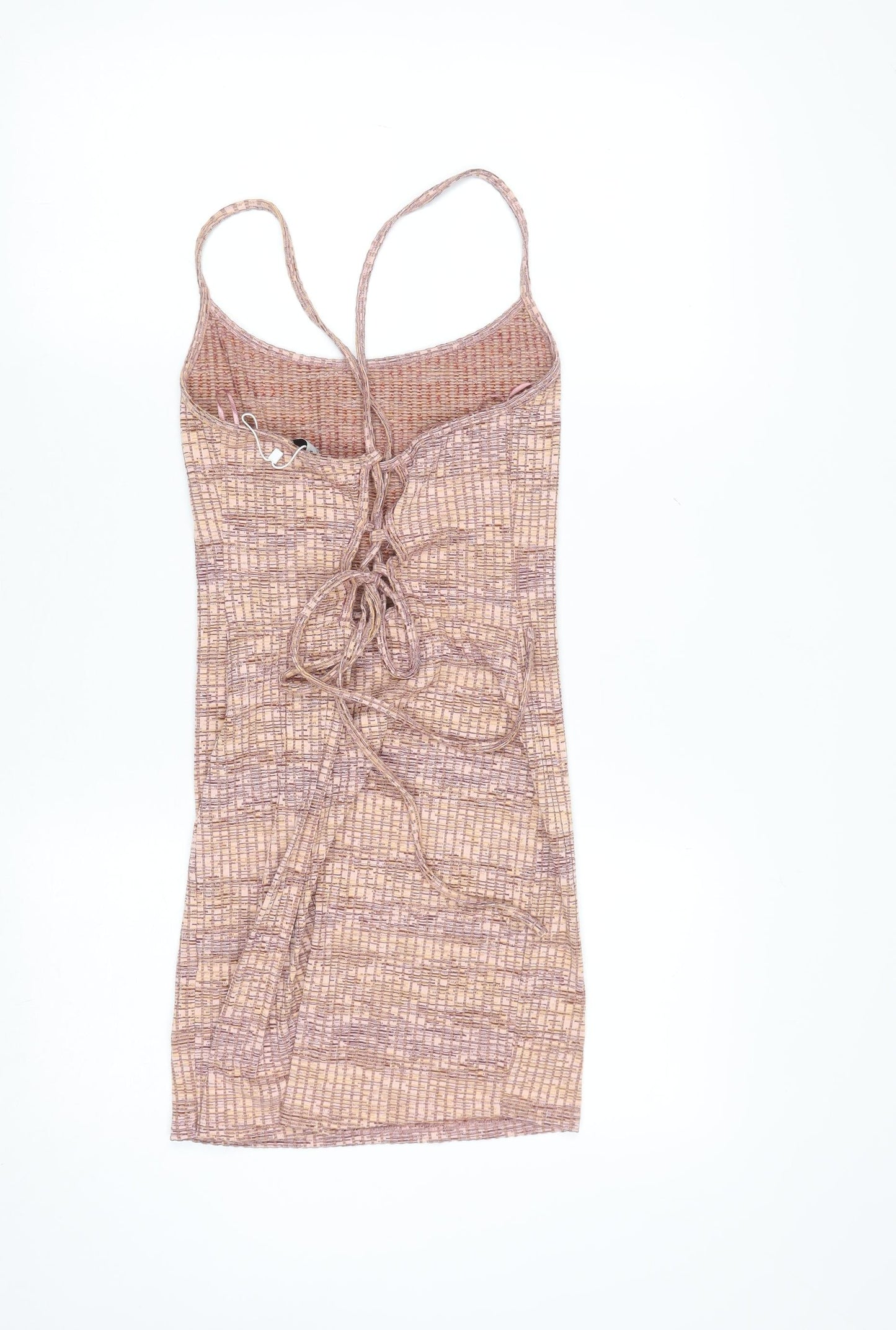 Bershka Women’s Beige Geometric Lace-Up Slip Dress Size L