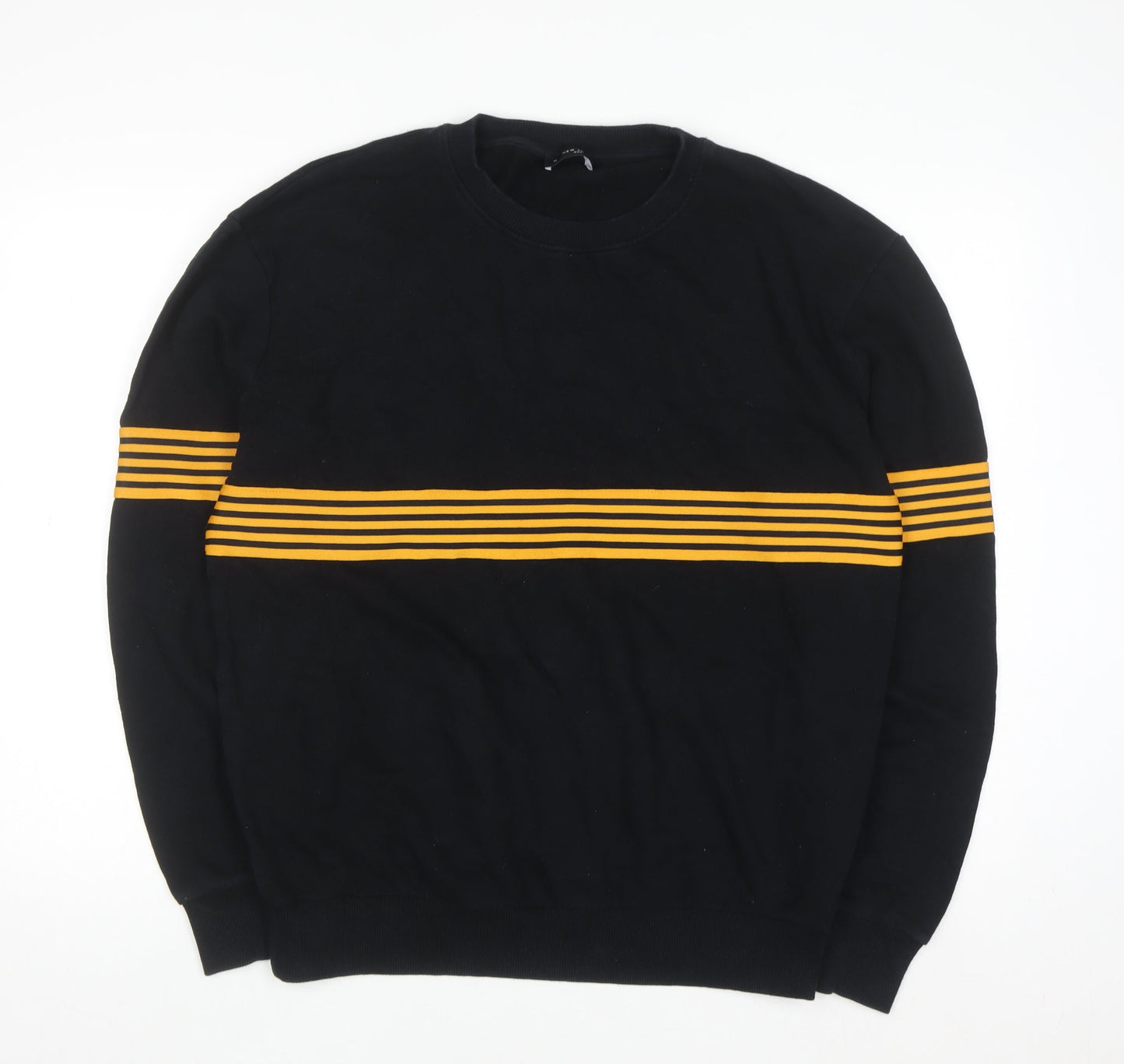 New Look Men Black & Yellow Striped Pullover Sweatshirt M