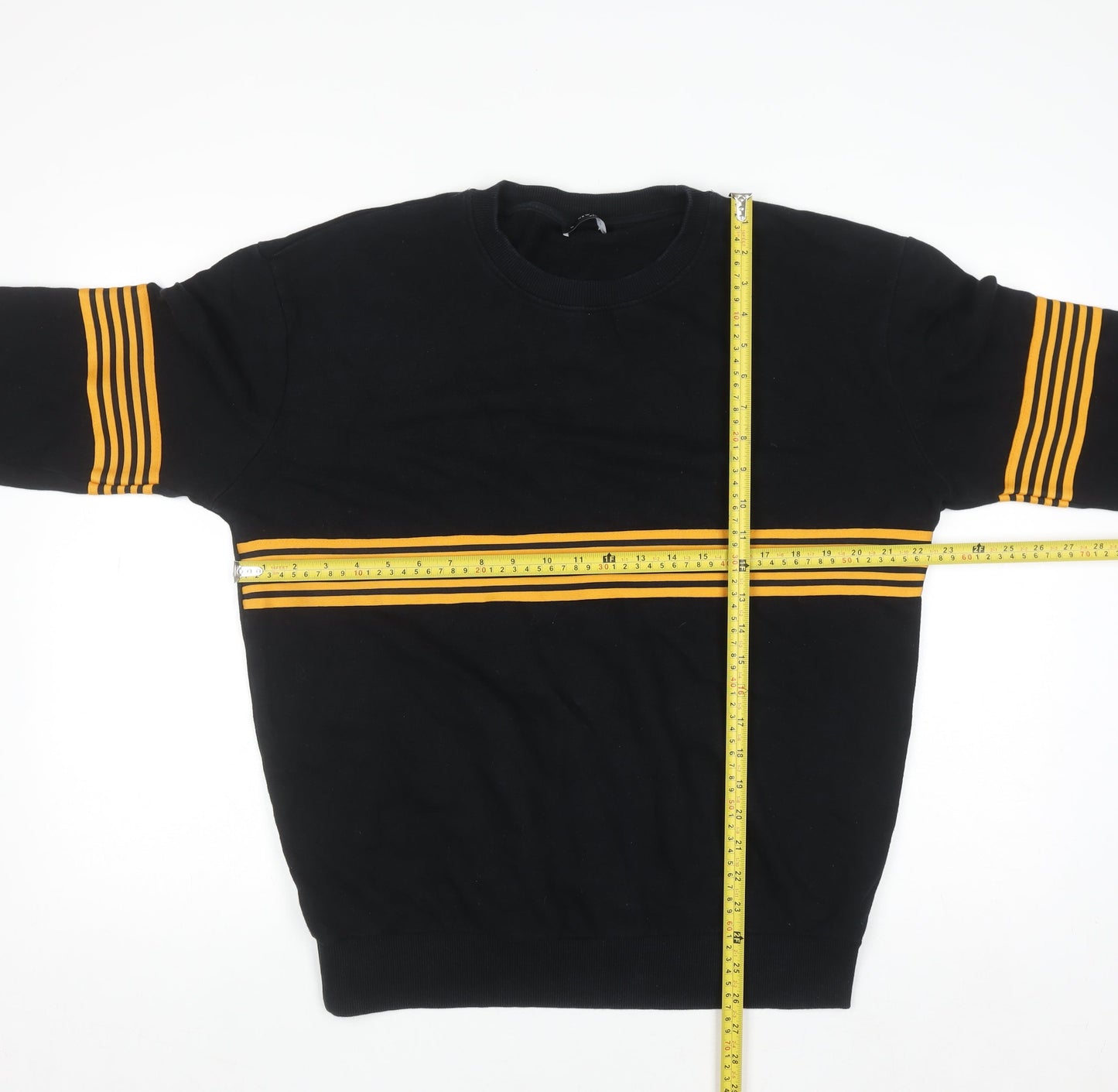 New Look Men Black & Yellow Striped Pullover Sweatshirt M