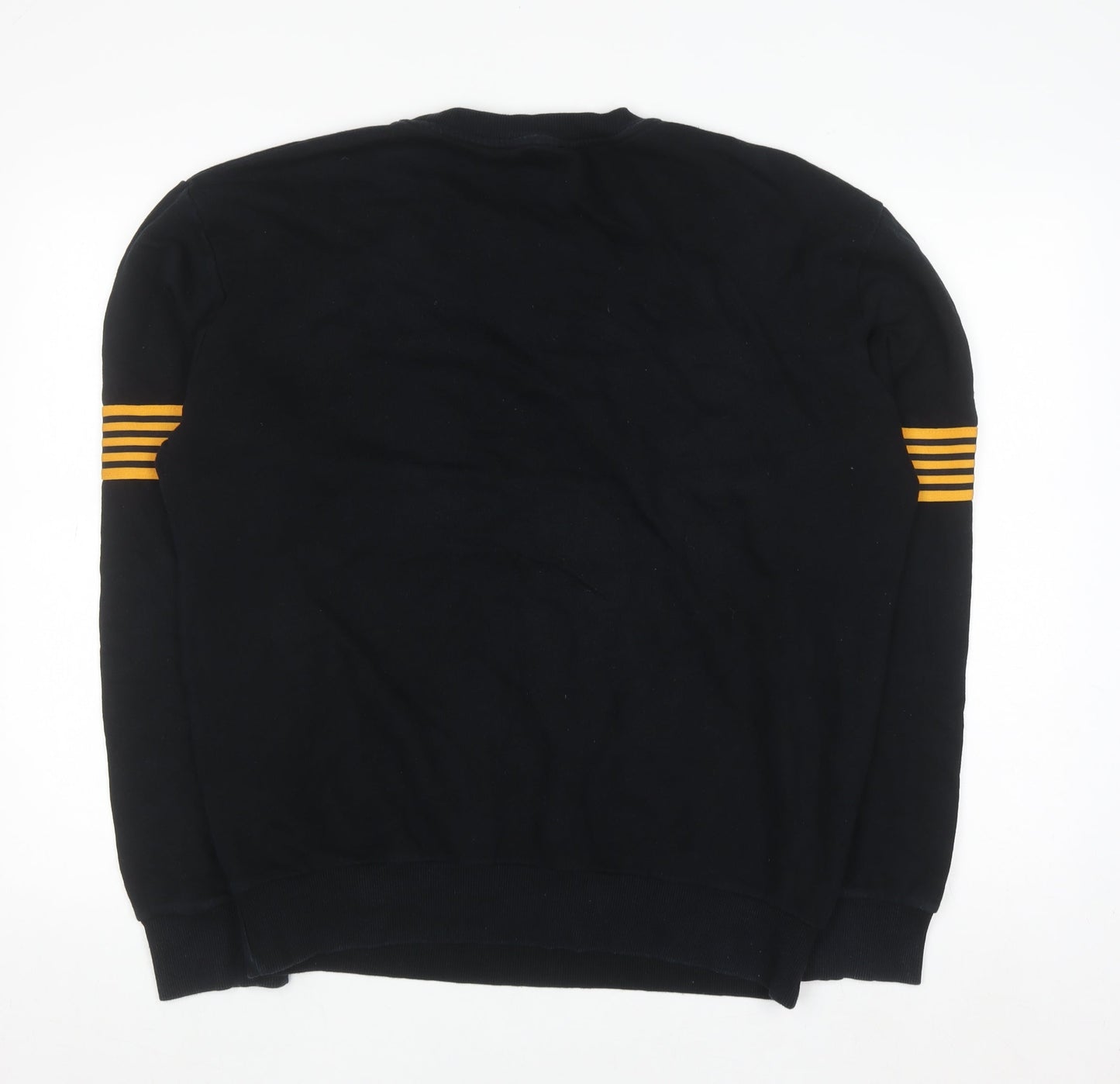 New Look Men Black & Yellow Striped Pullover Sweatshirt M