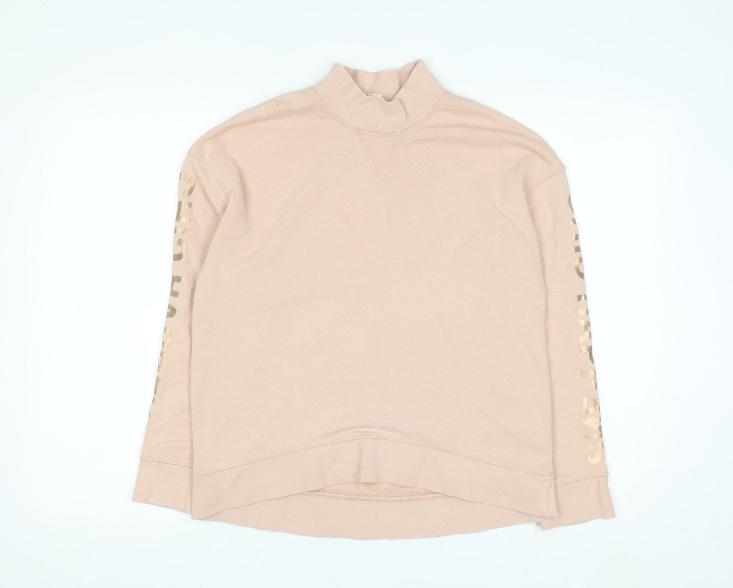 H&M Women Beige Mock Neck Pullover Sweatshirt XS Cotton Blend