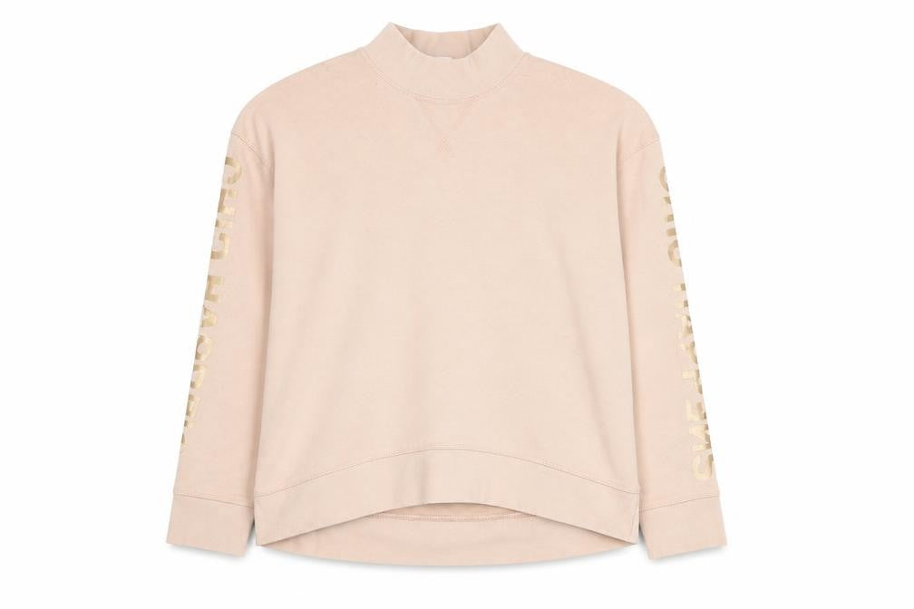 H&M Women Beige Mock Neck Pullover Sweatshirt XS Cotton Blend