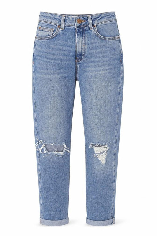 New Look Women's Blue Tori Mom Jeans Size 6 Distressed Denim