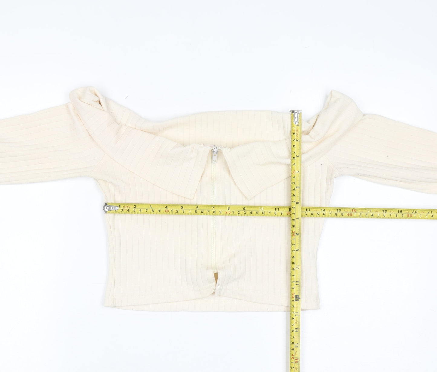 PrettyLittleThing Women’s Ivory Off Shoulder Zip Rib Knit Jumper Size 10