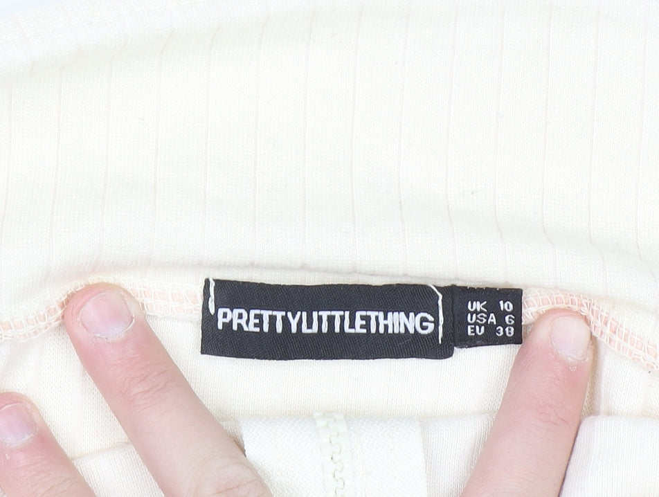 PrettyLittleThing Women’s Ivory Off Shoulder Zip Rib Knit Jumper Size 10