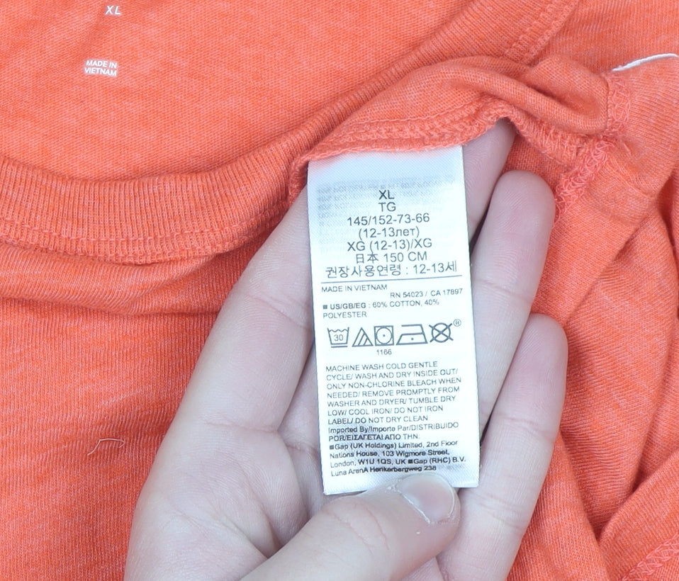GAP Kids Boys Orange Long Sleeve Cotton Blend T-Shirt XL 12-13 Years