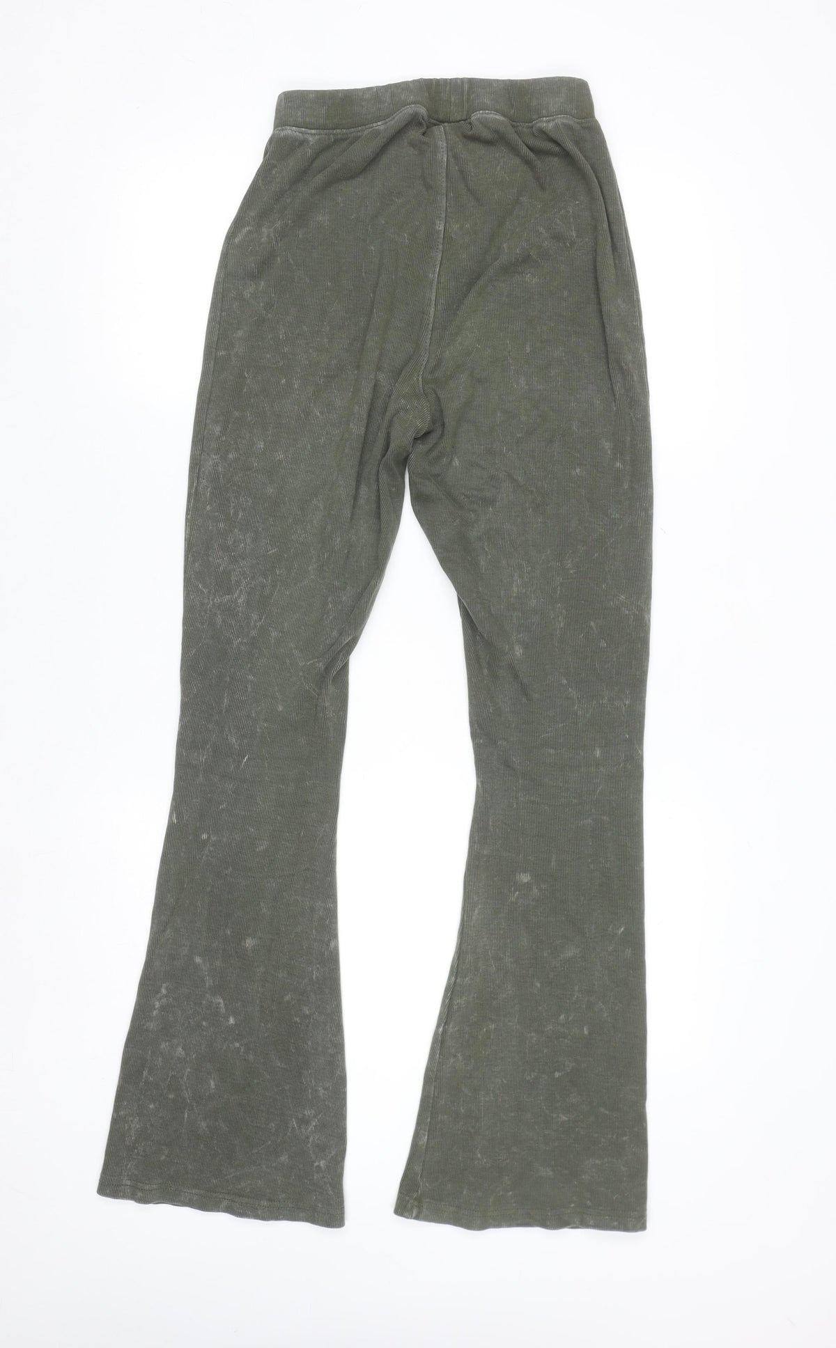 PrettyLittleThing Women's Green Flared Ribbed Trousers Size 14