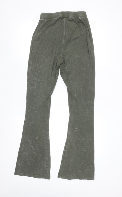 PRETTYLITTLETHING Women's Green Flared Ribbed Trousers Size 14