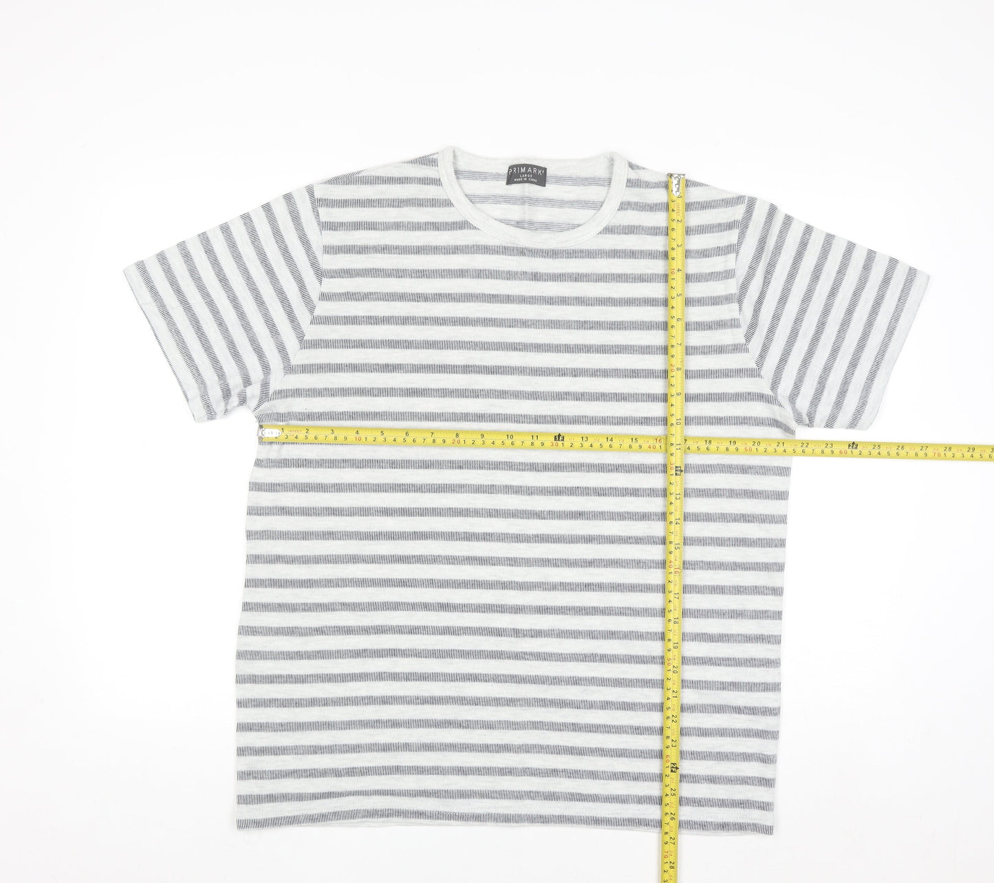 Primark Men’s Grey Striped Crew Neck Short Sleeve T-Shirt Size L