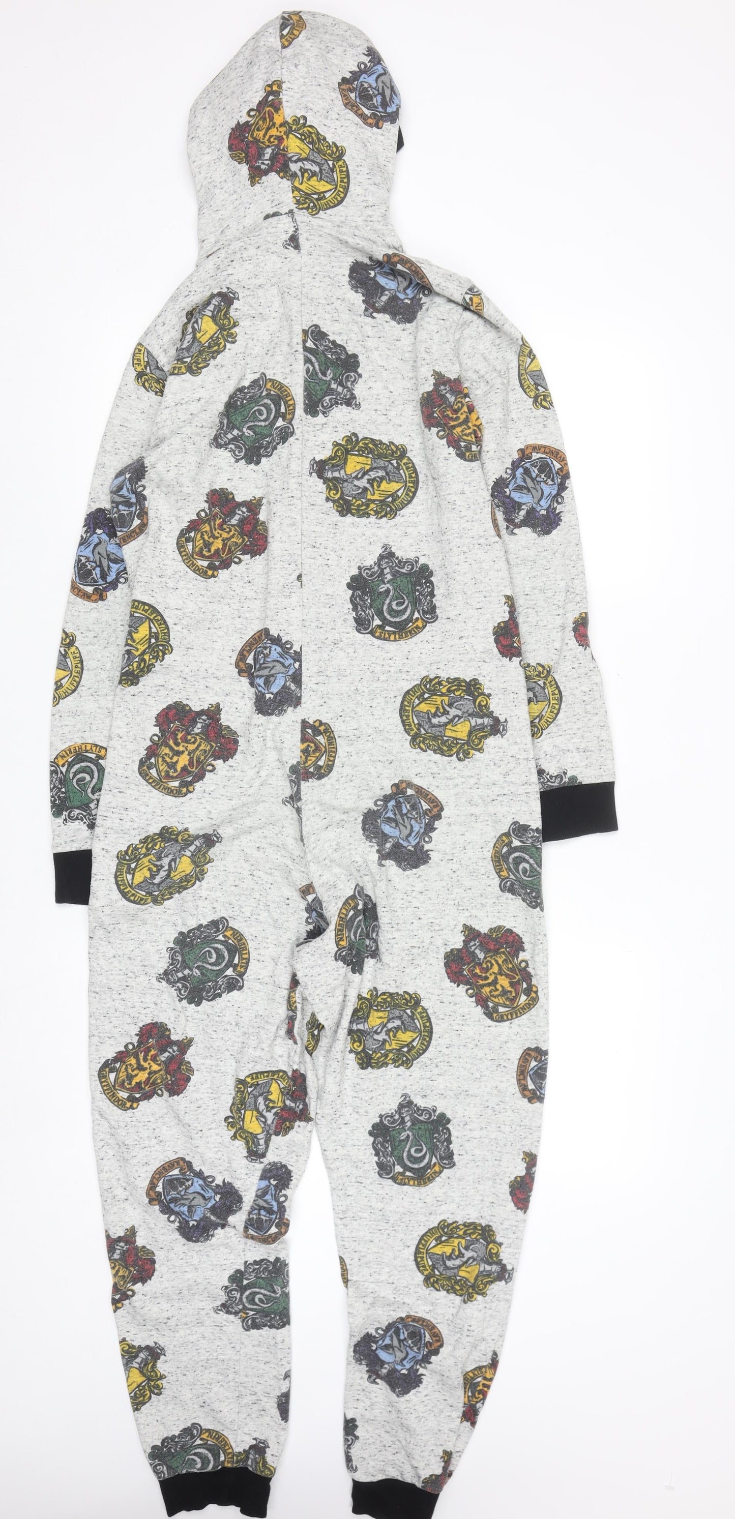 Harry Potter Boys Grey Hooded One Piece Pyjamas Size 11-12 Years Hogwarts Print