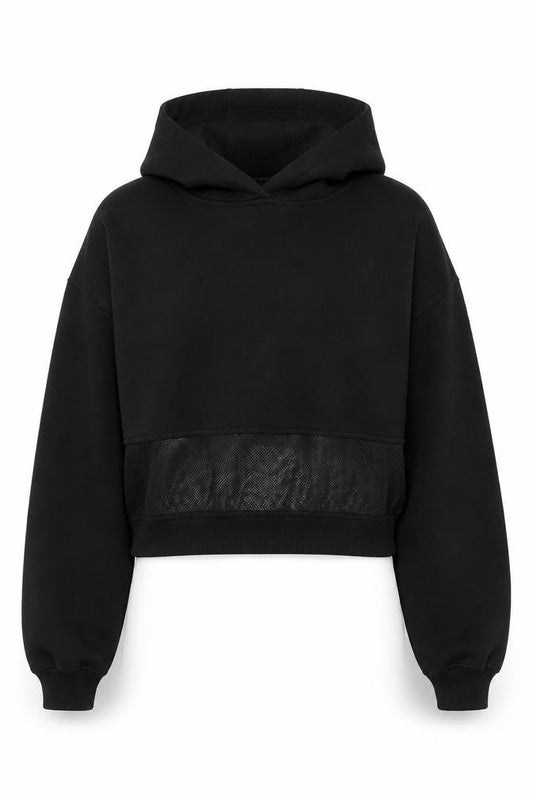 Lanova USA Womens Black Cropped Pullover Hoodie XL Mesh Detail