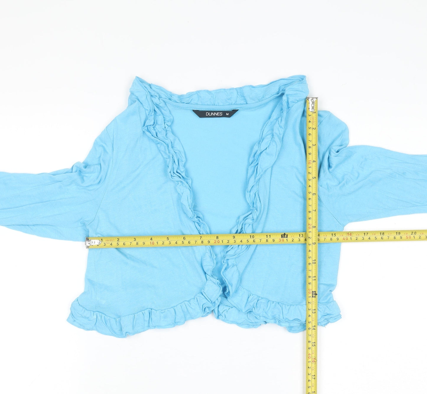 Dunnes Women Blue Long Sleeve Ruffle Cardigan Size 14